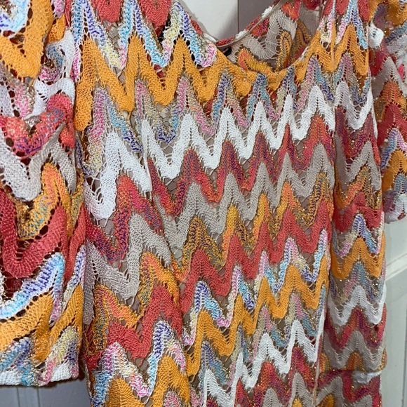 INC International Concepts Large Orange Pink White Zig Zag Cinch Waist Dress - Picture 12 of 12